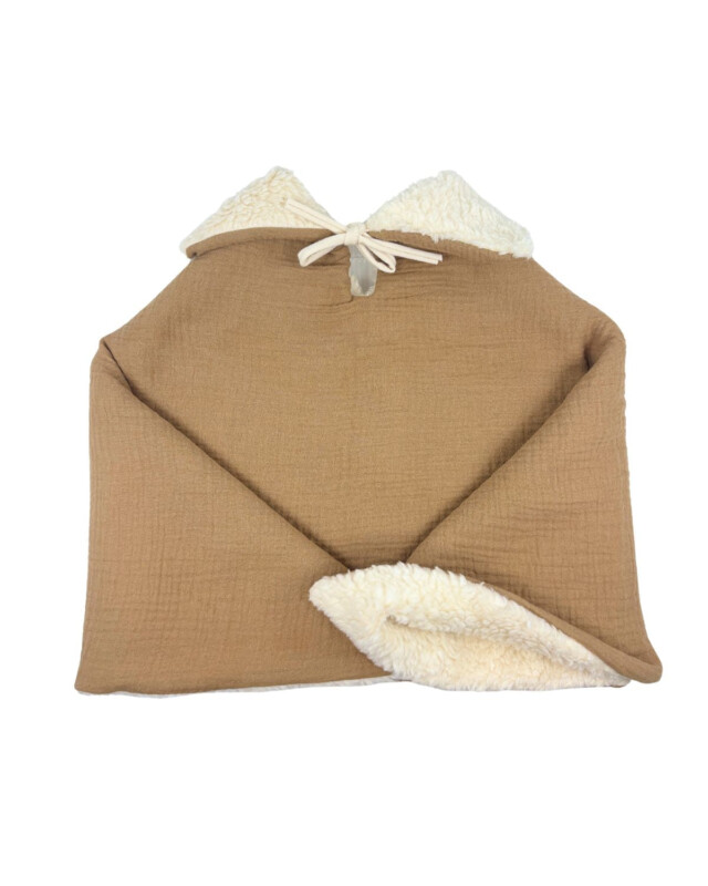 Petit Pote - Poncho bébé enfant coton bio / Doublure écrue – Taille unique / Havane