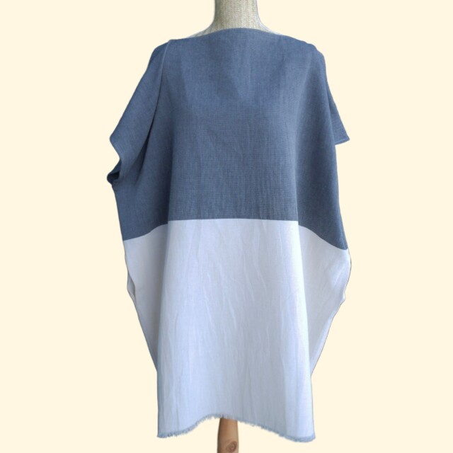 Aux Bains Français - Poncho de Plage Bicolore – Océan/Ecru