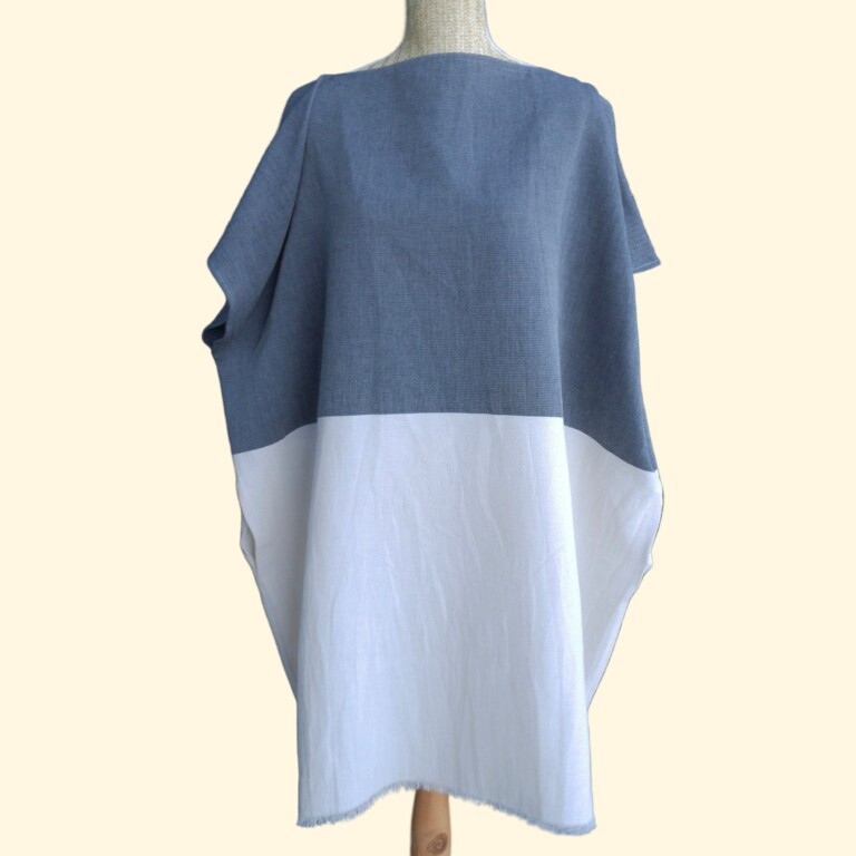 Aux Bains Français - Poncho de Plage Bicolore – Océan/Ecru