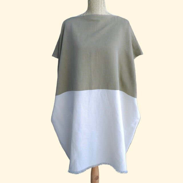 Aux Bains Français - Poncho de Plage Bicolore – Océan/Ecru