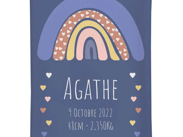 protege carnet de sante fond bleu arc en ciel Atelier Baby’Sphère - Protège carnet de santé personnalisé arc en ciel et petits coeurs