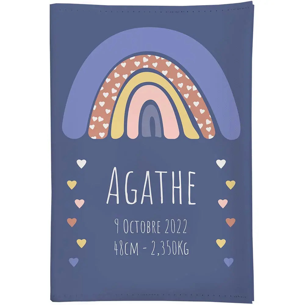 protege carnet de sante fond bleu arc en ciel Atelier Baby’Sphère - Protège carnet de santé personnalisé arc en ciel et petits coeurs