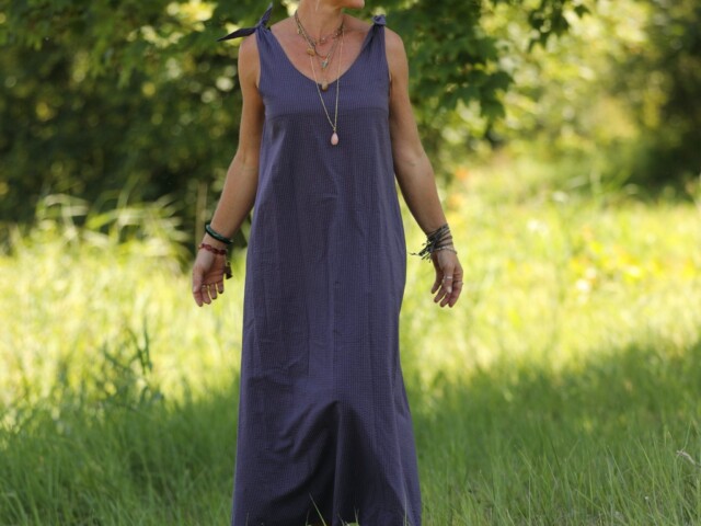 Quintessence - Robe Laëtitia - Seersucker de coton prune