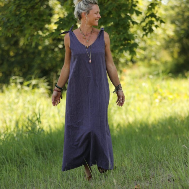 Quintessence - Robe Laëtitia – Seersucker de coton prune