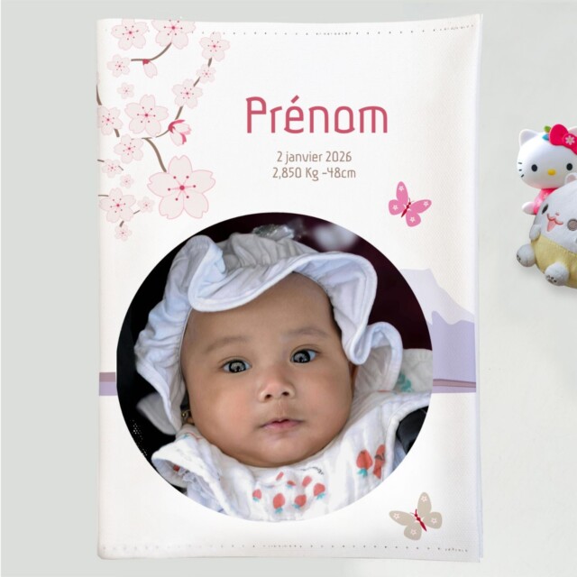 L’Atelier BABY’SPHERE - Protège carnet de santé bébé personnalisé – Thème Japon & Cerisier en fleurs