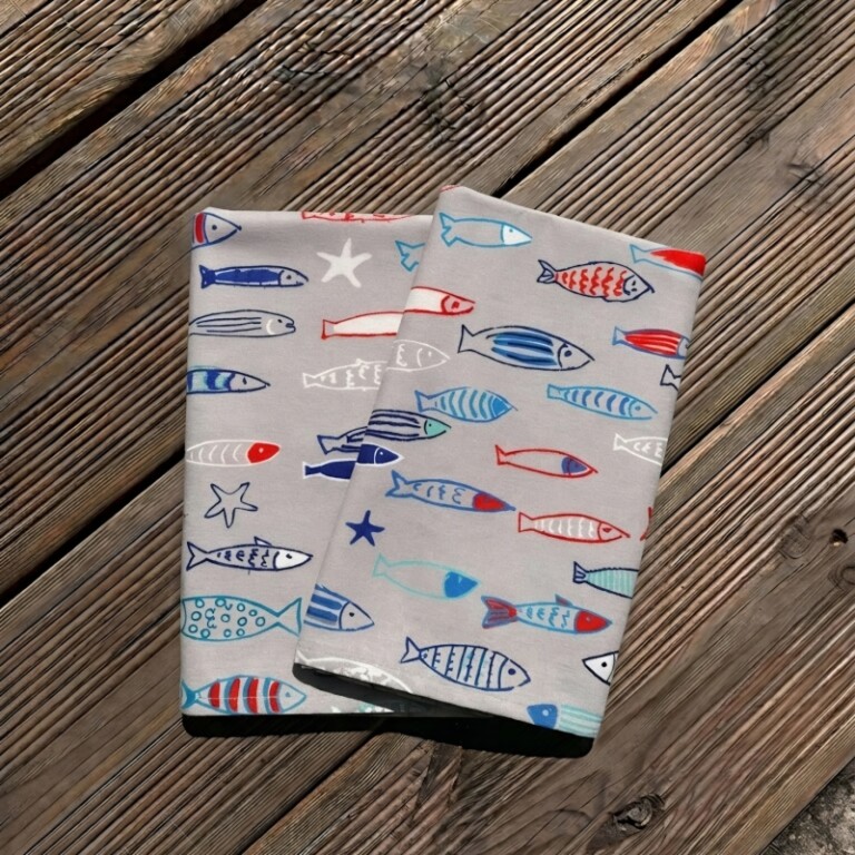 Fleur de Soleil - Serviettes Poissons bleu rouge - Lot de 2