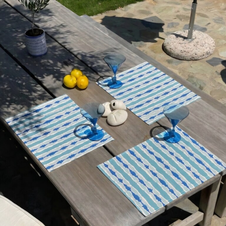 Fleur de Soleil - Set de table enduit Ikat turquoise