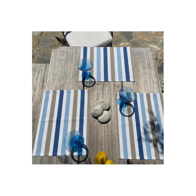 Fleur de Soleil - Set de table enduit Rayure taupe/bleu
