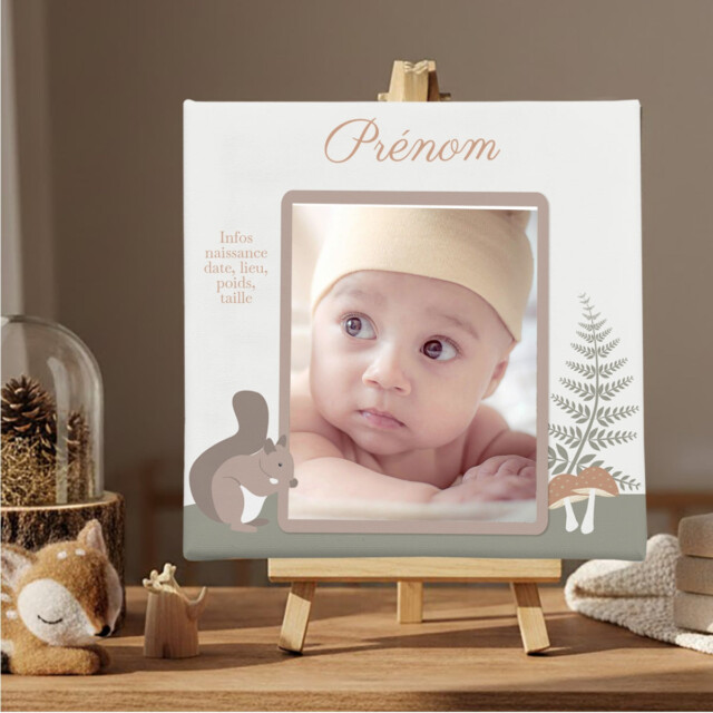 L’Atelier BABY’SPHERE - Toile photo naissance personnalisée – Collection Animaux de la forêt