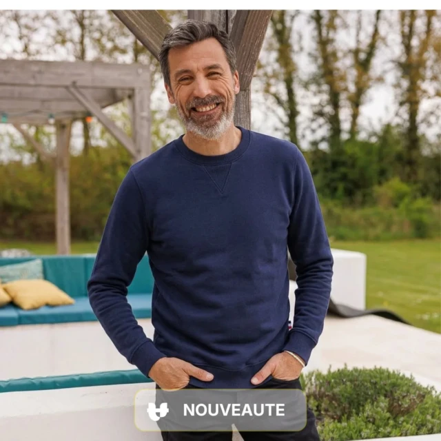 PALÂBA - Sweat Homme Bleu coton bio | Col renforcé