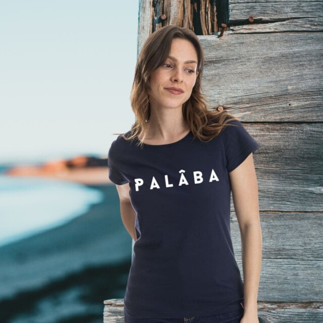 PALÂBA - T shirt imprimé en coton bio marine – XL