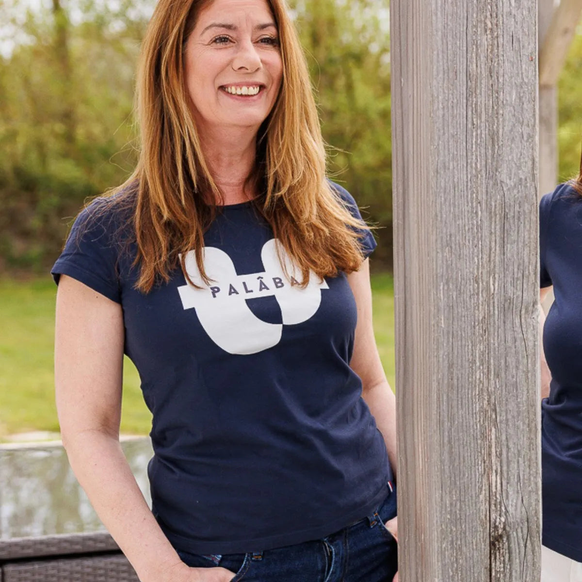 t shirt bleu marine femme signature palaba 779 PALÂBA - T shirt imprimé coton peigné marine – XL