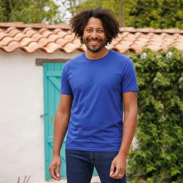 PALÂBA - T shirt bleu coton bio col rond