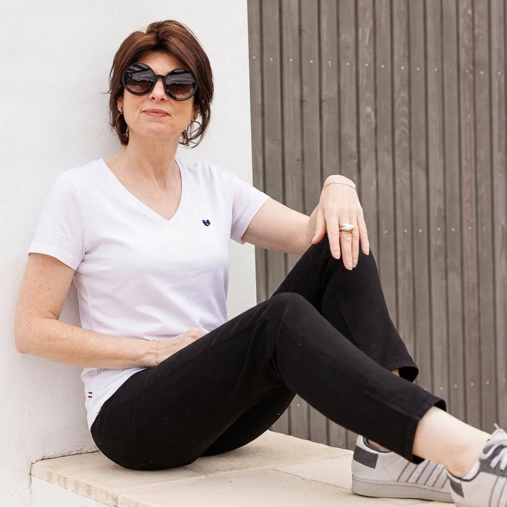 t shirt col v blanc femme coeur palaba 707 PALÂBA - T shirt col V coton blanc – L