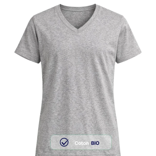 PALÂBA - T shirt col V coton peigné gris – XL