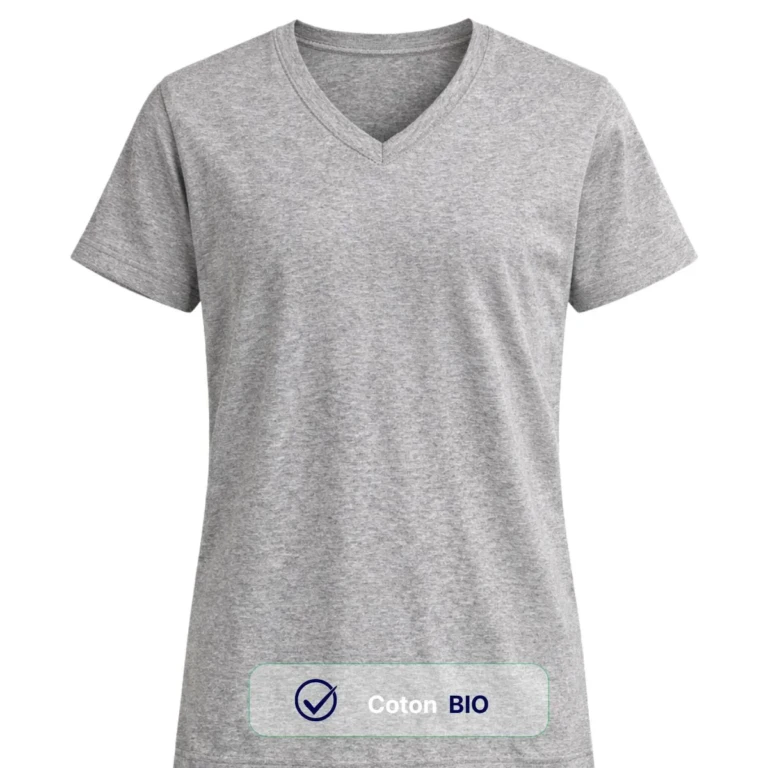 PALÂBA - T shirt col V coton peigné gris – XL