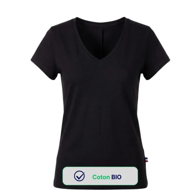 PALÂBA - T shirt col V coton bio et recyclé noir – L