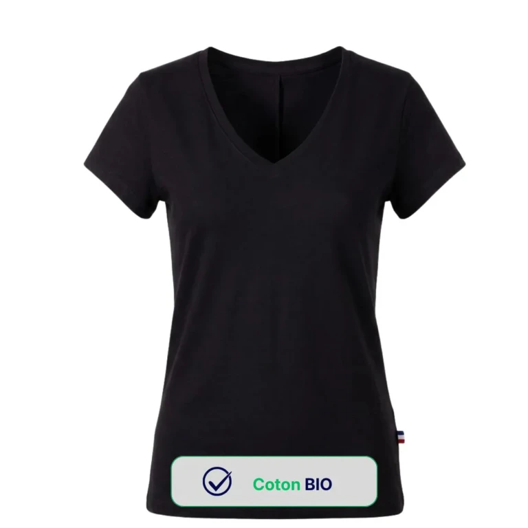 PALÂBA - T shirt col V coton bio et recyclé noir – L