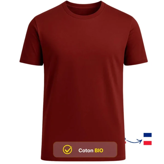 PALÂBA - T-shirt Bordeaux col rond Coton peigné 180g/m² – XL