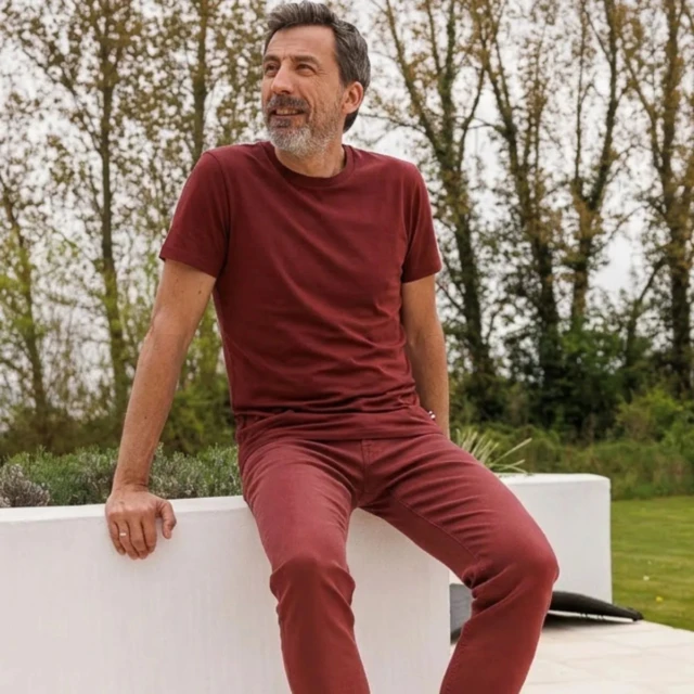 PALÂBA - T-shirt Bordeaux col rond Coton peigné 180g/m²