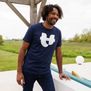 PALÂBA - T-shirt coton bleu col rond imprimé