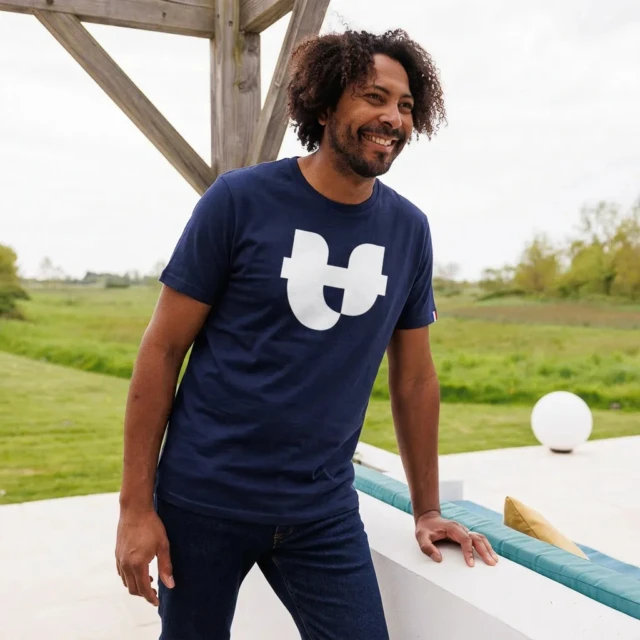PALÂBA - T-shirt coton bleu col rond imprimé