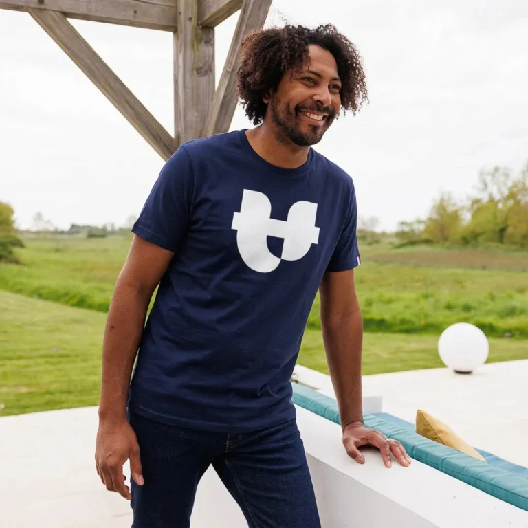 PALÂBA - T-shirt coton bleu col rond imprimé – XXXL / Marine