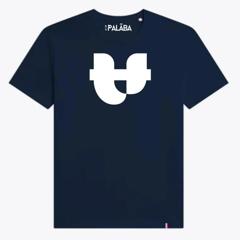 PALÂBA - T-shirt coton bleu col rond imprimé – XXXL / Marine