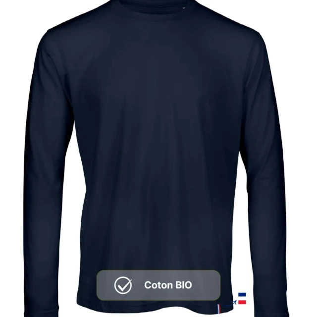PALÂBA - T shirt uni marine col rond à manche longue – XL