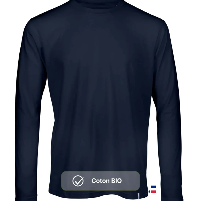 PALÂBA - T shirt uni marine col rond à manche longue – XL