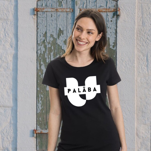 PALÂBA - T shirt imprimé en coton peigné noir – XL