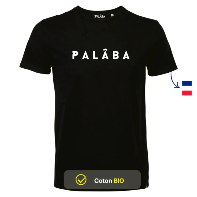 PALÂBA - Tshirt noir Jersey coton bio imprimé – XXXL / Noir