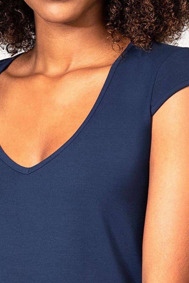Thelma Rose - Top col V Pénélope – 44 / Bleu indigo