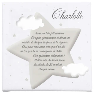 L’Atelier BABY’SPHERE - Cadre Personnalisé Prénom – Thème Nuages & Étoiles ⭐