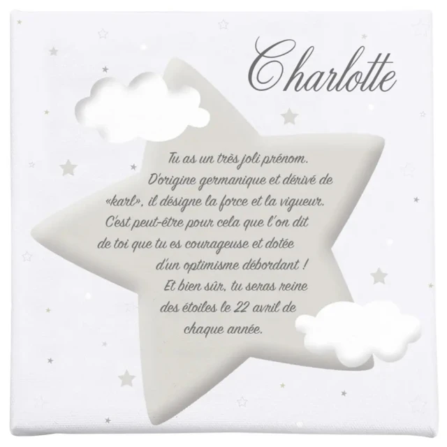 L’Atelier BABY’SPHERE - Cadre Personnalisé Prénom – Thème Nuages & Étoiles ⭐