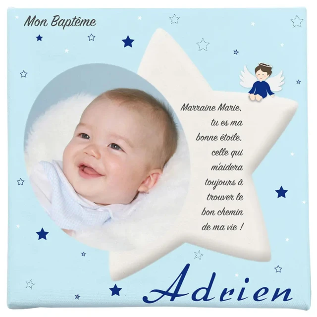 L’Atelier BABY’SPHERE - Toile photo baptême bleu ciel étoilée