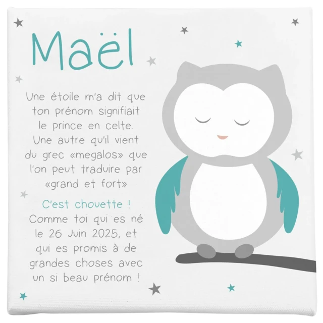 Origine du prénom racontée par bébé hibou sur un joli cadre par la marque L’Atelier BABY’SPHERE L’Atelier BABY’SPHERE - Origine du prénom racontée par bébé hibou sur un joli cadre