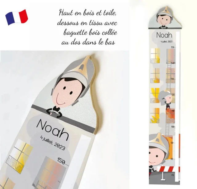 L’Atelier BABY’SPHERE - Toise Murale personnalisée au feu les Pompiers