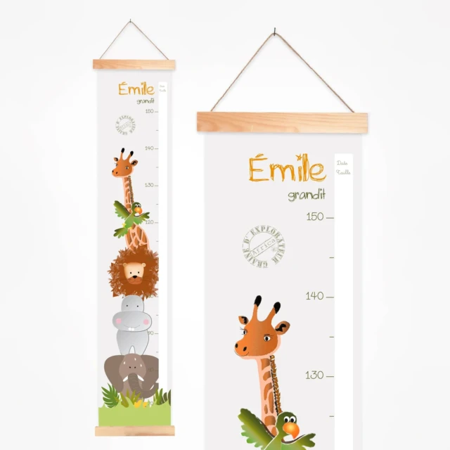 L’Atelier BABY’SPHERE - Toise bébé personnalisée des animaux de la jungle les uns sur les autres