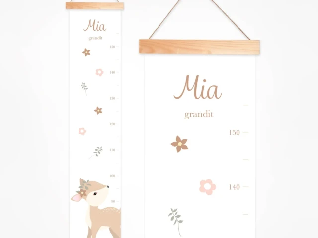 toise tissu biche 2 Atelier Baby’Sphère - Toise enfant personnalisée biche de la forêt