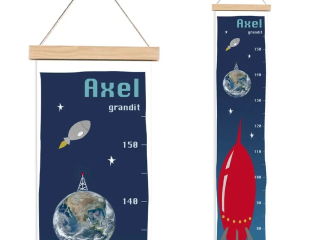 toise tissu espace Atelier Baby’Sphère - Toise enfant personnalisée des fusées au milieu de l'espace – A partir de 40cm (132cm) / Oui / Oui