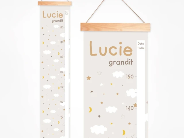 toise tissu nuages etoiles 1 2 Atelier Baby’Sphère - Toise bébé personnalisée nuages et étoiles