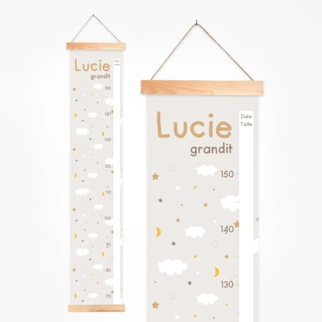 L’Atelier BABY’SPHERE - Toise bébé personnalisée nuages et étoiles