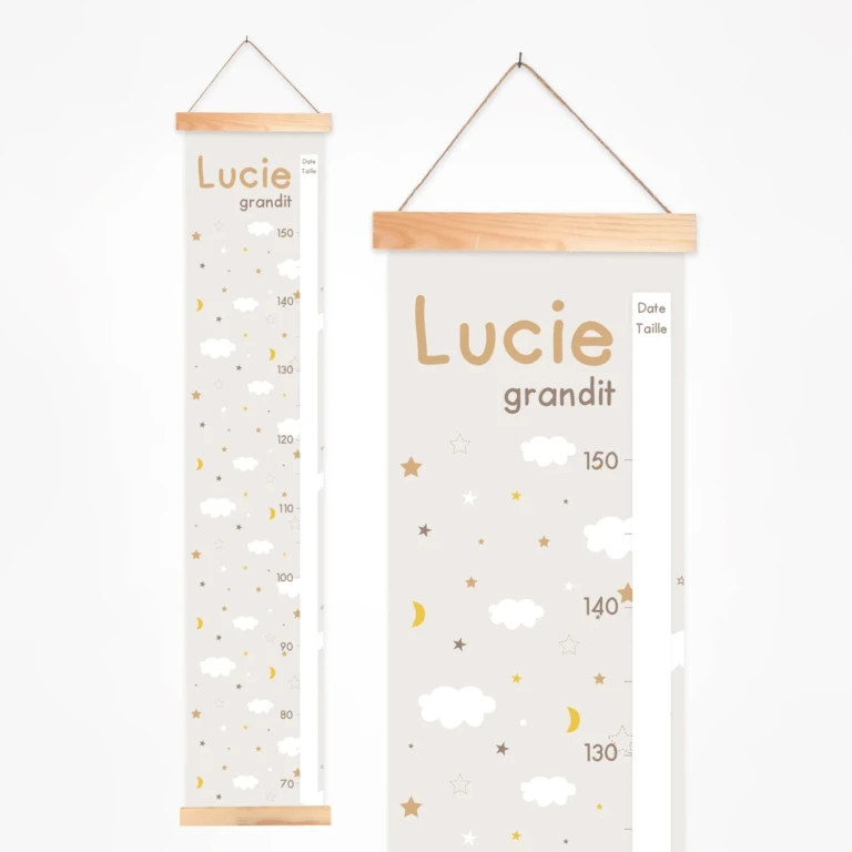 Atelier Baby’Sphère - Toise bébé personnalisée nuages et étoiles