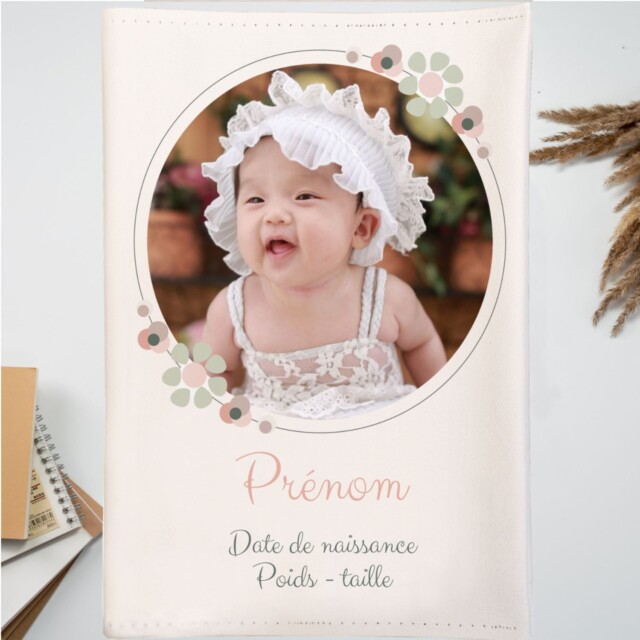 L’Atelier BABY’SPHERE - Protège carnet de santé personnalisé bohème avec photo et prénom