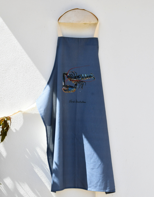 Tablier Bleu Profond 100% coton : Le Homard par la marque Varek Illustrations Varek Illustrations - Tablier Bleu Profond 100% coton : Le Homard