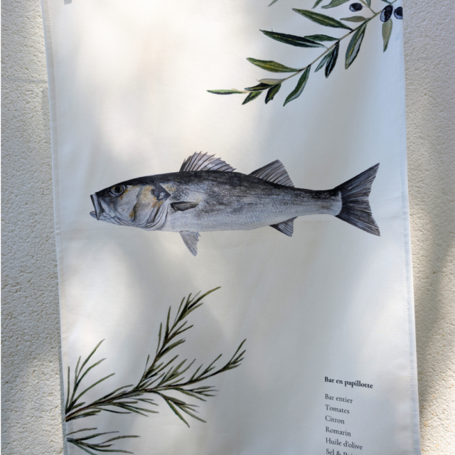 varek.illustrations - Torchon 100% coton : Le Bar en Papillote