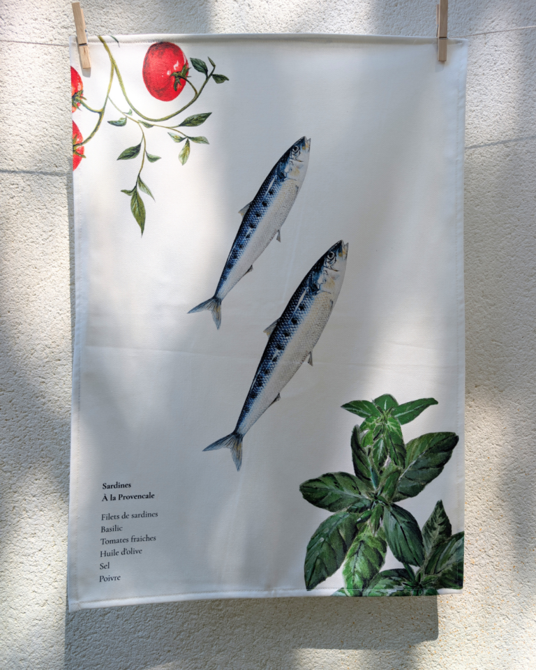 varek.illustrations - Torchon 100% coton : Les Sardines à La Provencale