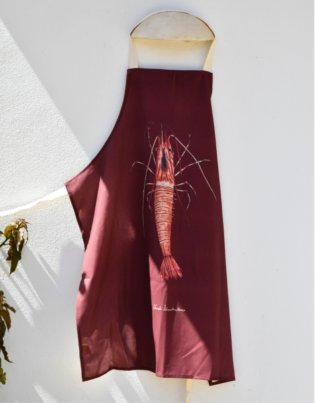 Tablier Rouge brun 100% coton : La Crevette par la marque Varek Illustrations Varek Illustrations - Tablier Rouge brun 100% coton : La Crevette