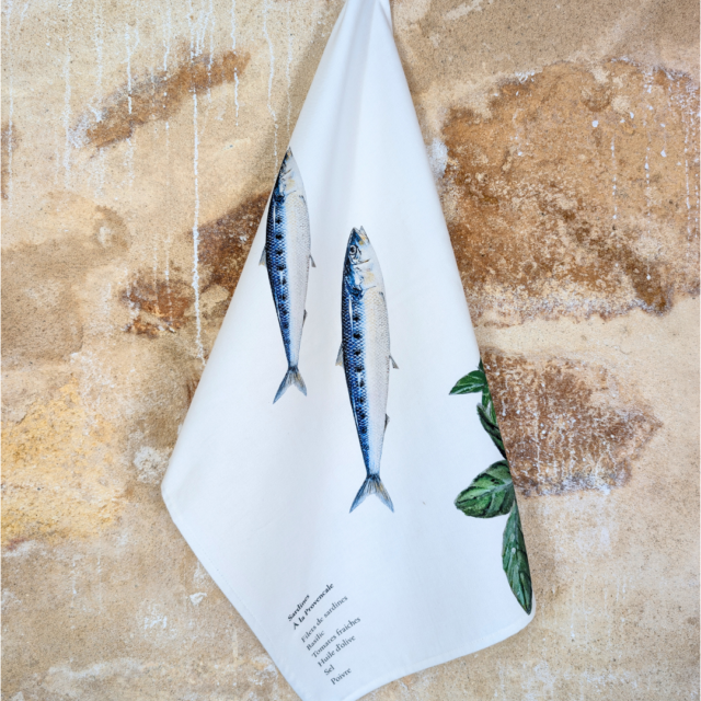 varek.illustrations - Torchon 100% coton : Les Sardines à La Provencale